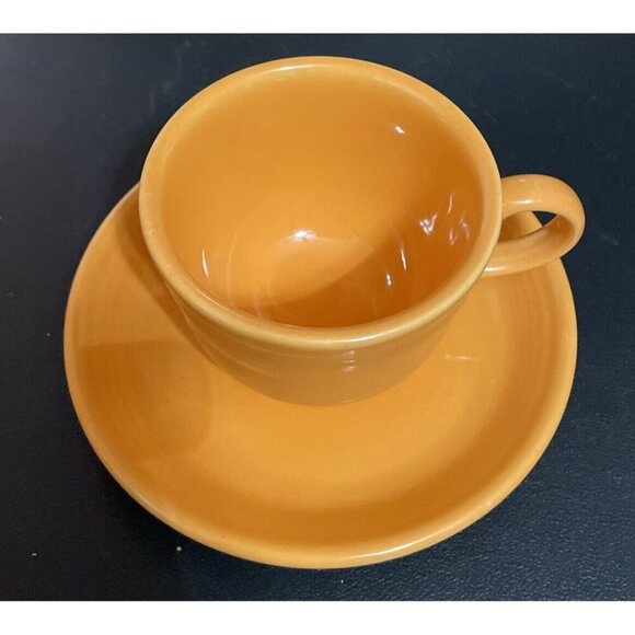 Fiestaware Tangerine Orange Teacup Saucer Fiesta HLC USA Cup Plate Mug 2013 BBBC - Picture 1 of 5
